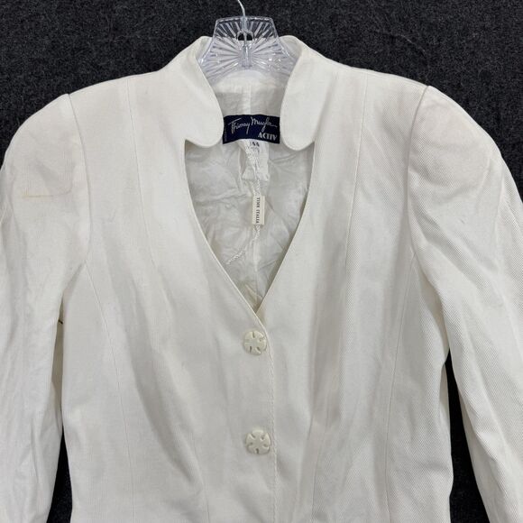 Vintage Thierry Mugler Blazer Women's 44 White Pleated Tail Hem Made In Italy - Picture 2 of 12